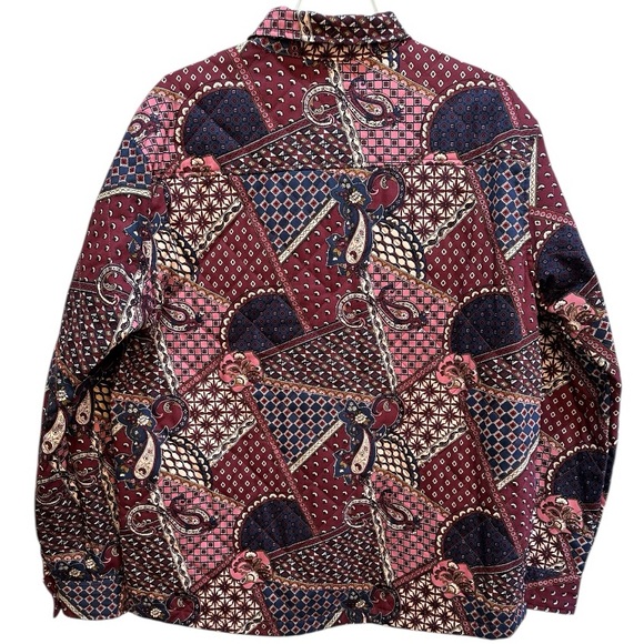 Pacsun Men’s Quilted Shacket Patchwork Paisley Burgundy Snap Shacket L NWOT Boho - Picture 2 of 14